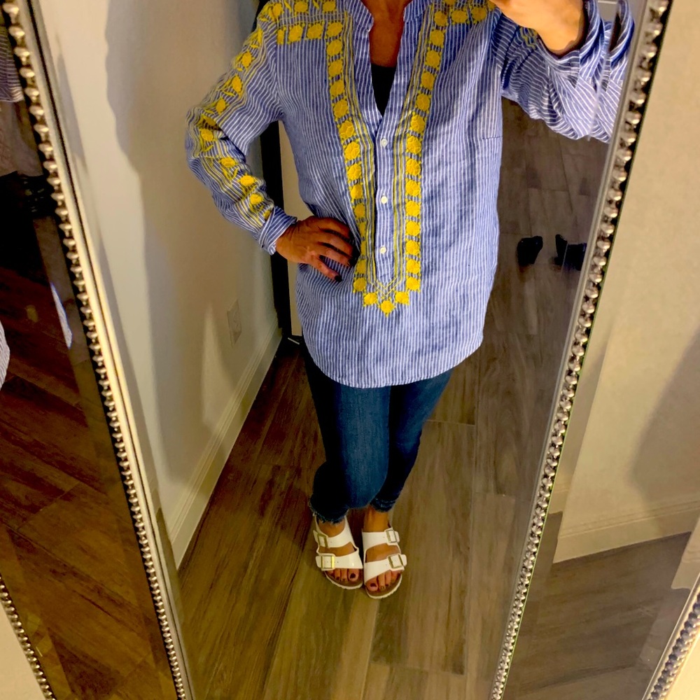 Jcrew linen button down with embroidery